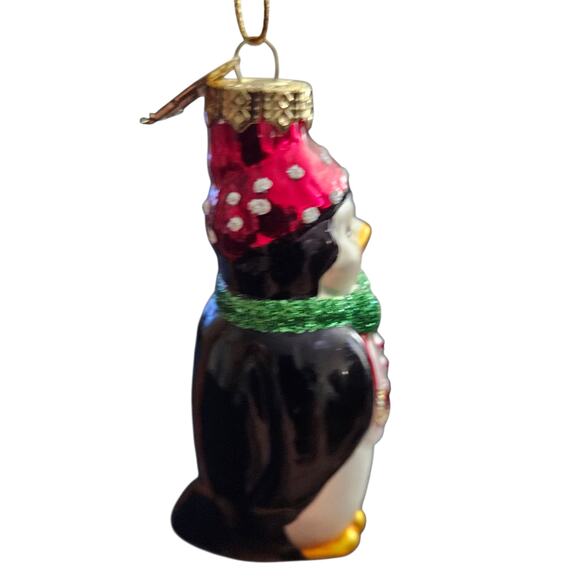 Thomas Pacconi Glass Penguin Ornament Red Hat Green Scarf 3" - Picture 3 of 6